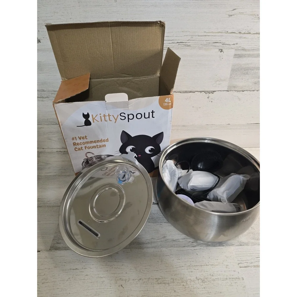 KittySpout Stainless Steel Cat Water Fountain 4L 135oz Silent Pump SMA-800